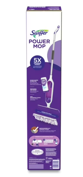 Swiffer 80714901 15.4 in. x 5.3 in. White/Purple Cloth Head PowerMop Starter Kit and 26 in. Silver Aluminum Handle