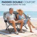Double Camping Chairs Padded Loveseat Chair for 2 Person - Heavy Duty Oversized Camping Couch for Adults Outdoor Lawn Beach Portable Folding Sofa with Cup Holders Support 600lbs, Grey, Large