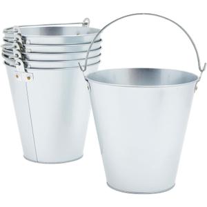 6-Pack Large Galvanized Bucket for Party - Metal Tin Ice Pail with Handles for Beer, Wine, Champagne, Centerpieces (100 oz, 7 Inch)