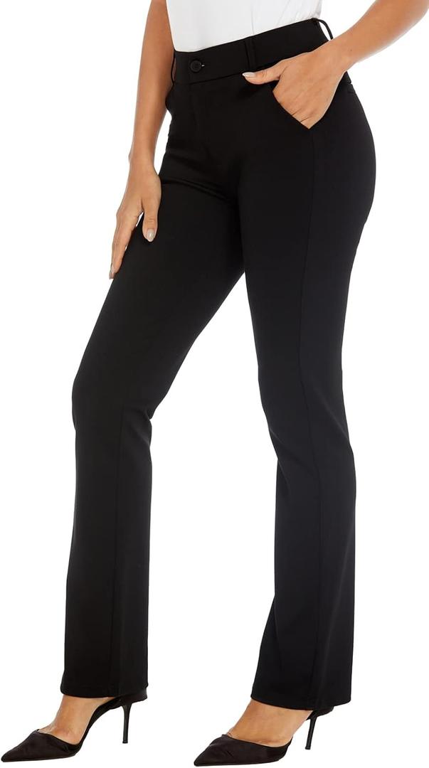 Women's Ease into Comfort Barely Bootcut Stretch Dress Pants (4, Black)