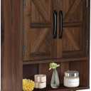 RUSTOWN Farmhouse Wall Storage Cabinet with Two Barn Door, Rustic Mounted Medicine Cabinet with Adjustable Shelf and Towel Bar, 3-Tier Wood Cabinet for Kitchen, Bathroom, Living Room (Dark Walnut), 18.9 Inches X 26.3 Inches X 7.87 Inches