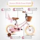 RULLY 16 Inch Girls Bike for 4-7 Years, Kids Bicycle with Training Wheels, Basket & Doll Seat, Retro Pink Toddler Bike with Coaster Brake