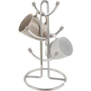 FitWell Mugs Holder, Mug Tree, Coffee Mug Holder, Coffee Mug Tree, Mug Organizer for Cabinet, Mug Holder Stand, Coffee & Tea Cup Storage Rack (Satin Nickel, 6 Mugs (15"H))
