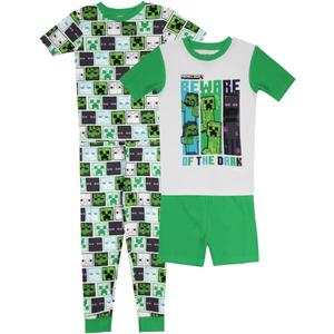 Minecraft Boys' 4-Piece Snug-fit Cotton Pajama Set, Soft & Cute for Kids (10, Beware Mobs)