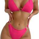 SweatyRocks Women's Ring Linked Halter Push Up Bikini Swimsuit High Stretch Bathing Suit Swimwear Set Swimming Suit Two Piece, Size Medium