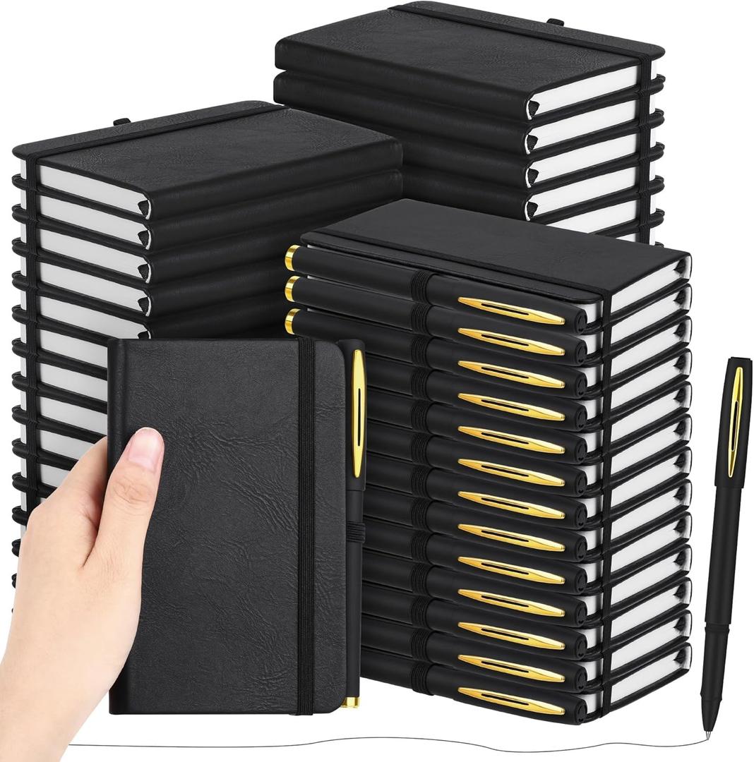 50 Pack Pocket Notebook Journals with Pens, 160 Pages, 3.5x5.5 Inches, A6 Mini Notebooks Small Journals College Ruled Hardcover Notebook PU Leather Notepad with Pen Holder for Office School