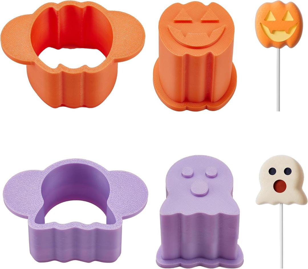 Halloween Cake Pop Molds - Cookie Cutters Set, Pumpkin & Ghost Cake Pop Cutter and Pusher, 3D Printed Chocolate Mold Press for Party Treats, Cake Pop Kit Baking Molds for Desserts