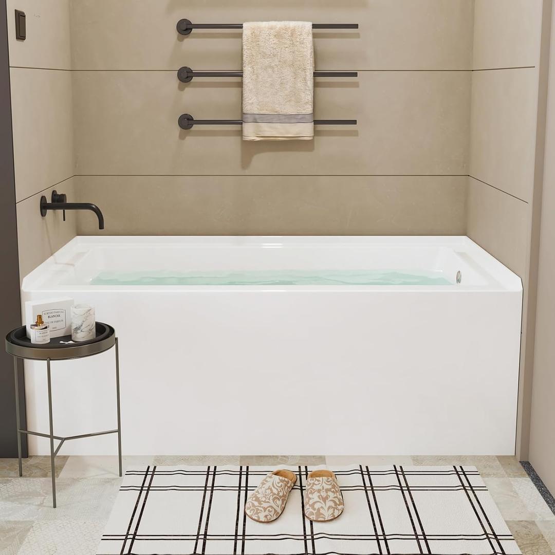 60x30 Inch Acrylic Drop-in Bathtub, Rectangular Soaking Tub with Integral Apron,Built-in Bathtub, Matte Drain and Overflow, Ergonomic Design, Easy Installation for Bathroom, Right Overflow and Drain