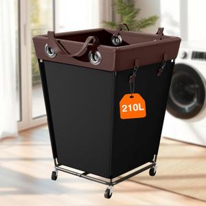 HILIUS Laundry Hamper with Wheels 210L Large Capacity Hamper Rolling Laundry Basket Extra Large Laundry Cart for Easy Transport Storage Basket Ideal for Dorm Laundry Room Bathroom Black