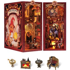 Fsolis Book Nook Kit, DIY Miniature Room House Kit 3D Wooden Puzzle for Adults Bookshelf Booknook Decor Gifts for Women Book Lovers (Flam Common Room)