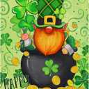 Happy St Patricks Day Gnome House Flag Burlap 28x40 Double Sided, Green Leprechaun Hat Shamrock Lucky Clover Holiday Party Sign Large Flags Yard Outdoor Decorations DF656-28