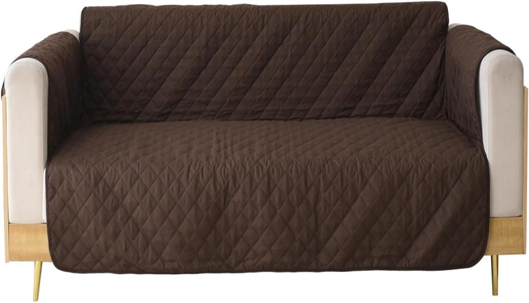 YuppieLife Reversible Sofa Slipcover, Couch Cover, Durable Non Slip Furniture Protector Cover for Pets Dog Kids, Loveseat Width 46" Chocolate