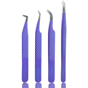 M LASH Tweezers for Eyelash Extensions (Set of 4)  Professional Lash Extension Tweezers  Fiber Tip, Japanese Steel, Diamond Grip Eyelash Extension Tweezer (Blue)