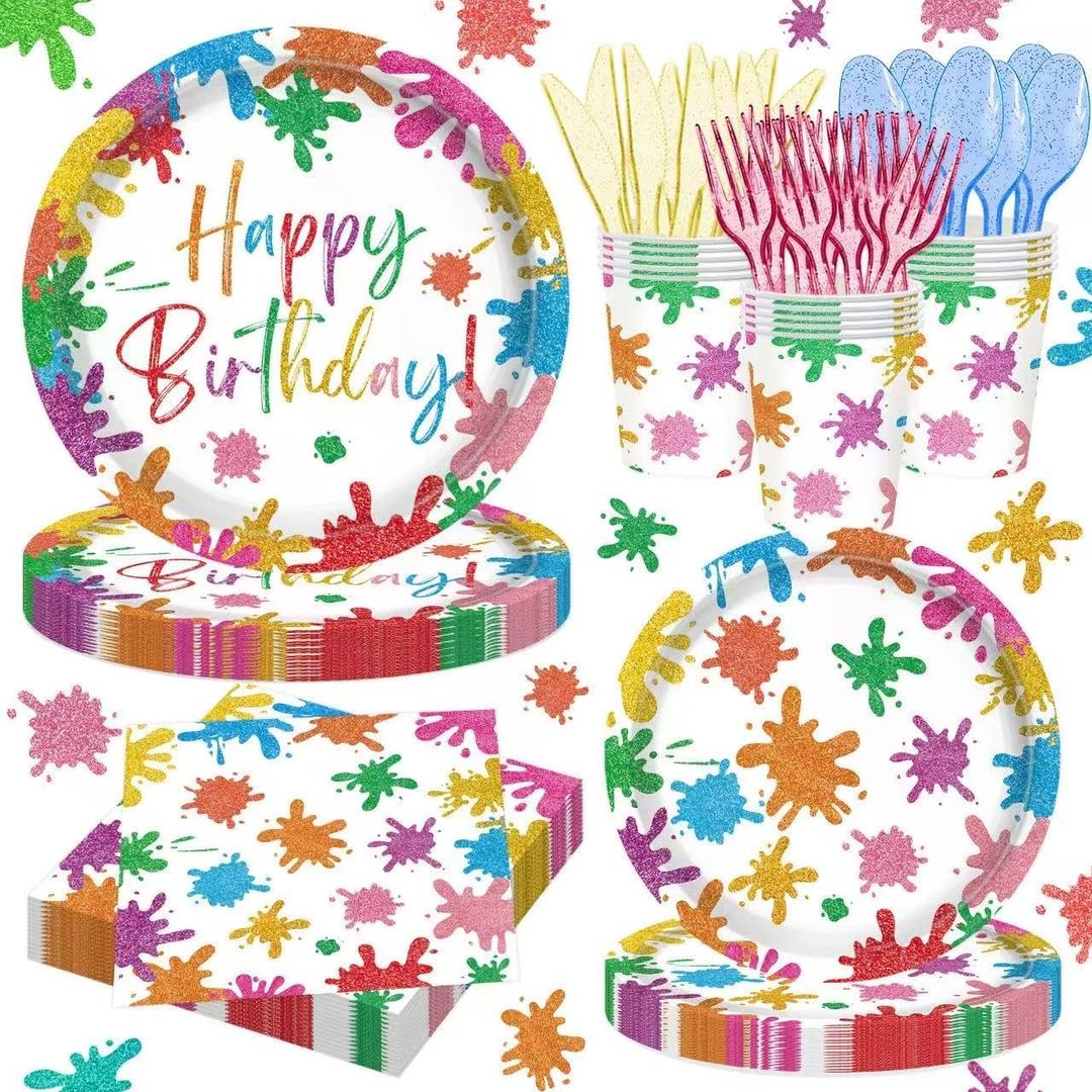 140PCS Paint Splatter Party Decorations, Painting Party Tableware Set Plates,Napkins,Cups for Art Painting Party Supplies Birthday Baby Shower Decorations