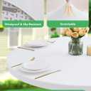 KeyWave Round Fitted Table Covers - 56-60 Inch Spandex Water-Resistant Tablecloth with Elastic, 2 Pack Circle Folding Table Cloths for Party Banquet, White