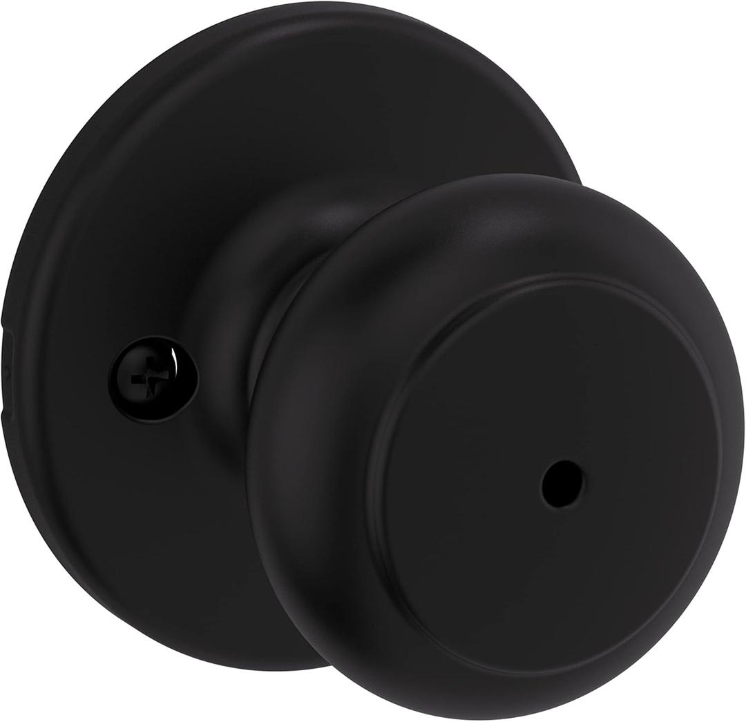Kwikset Cove Interior Privacy Door Knob with Lock, Door Handle For Bathroom and Bedroom, Matte Black Keyless Turn Lock Doorknob (1 Pack)