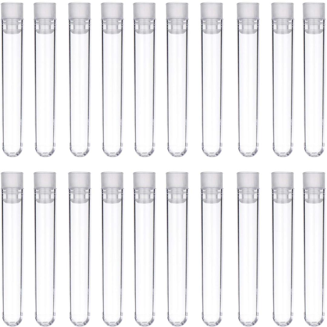 50 Pieces Clear Plastic Test Tubes 12 by 75 mm with Push Caps, 5 ml