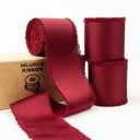 Burgundy Dark Red Silk Ribbon 1-1/2 Inch x 21Yds Handmade Fringe Silky Chiffon Frayed Fabric Ribbon for Gift Wrapping, Flower Bouquet, Wedding Invitation, Baby Shower, Bridal Shower, Christmas Decor