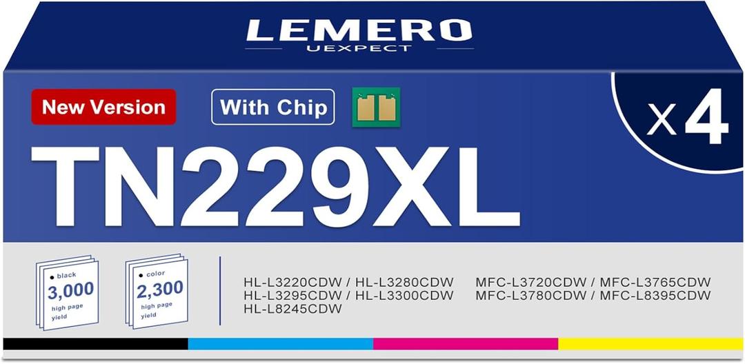 TN229XL TN229 High Yield Toner Cartridges Compatible Replacement for Brother MFC-L3720CDW MFC-L3780CDW HL-L3280CDW Printer, 4 Pack