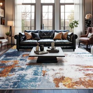 Area Rug 5x7 Washable Rugs Modern Abstract Area Rug Soft Non-Slip Non-Shedding Faux Wool Stain Resistant Floor Carpets for Living Room Bedroom Dining Room Kids Room Home Office (Gold/Multi, 5' X 7' (Rectangular) 