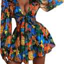 BEAUDRM Women's Tropical Dresses Summer Dress Vacation Beach Sundresses Sexy Long Bell Sleeve Two Piece Vacation Outfits