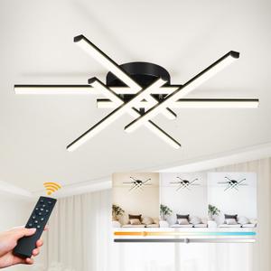 Modern LED Ceiling Light Fixture, Dimmable Bedroom Lights for Ceiling with Remote Control Black Flush Mount LED Chandelier, 3-Color Ceiling Lights for Living Room Kitchen Hallway Dining Room