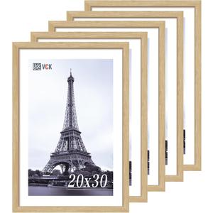 VCK 20x30 Oak Wood Frame for Poster & Picture, Natural Solid Wood Photo Frames 5 Pack, Wall Mounting Hanging