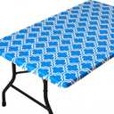 2 x Rectangle Picnic Table Cloth, Elastic Waterproof Fitted Vinyl Tablecloths for 6 Foot Tables, Wipeable Flannel Backed Table Covers for Dining, Camping, Outdoor(Blue,30"x72")