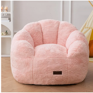 MAXYOYO Kids Bean Bag Chair, Floral Shaped Bean Bag Sofa, Plush Faux Fur Toddler Couch with Petal Backrest for Boys Girls, Stuffed Cozy Sofa for Nursery, Bedroom, Pink