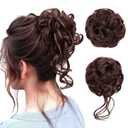 2 Pack Messy Bun Piece for Women - Fake Hair Scrunchie & Bun Extensions, No-Slip Elastic Ties for Instant Updo, Wavy Curly Scrunchies for Thin/Thick Hair (2pcs-Light Wine Brown)