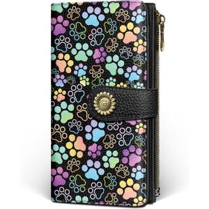 GIANCOMICS Puppy Dog Paw Womens Wallet RFID Blocking, Credit Card Holder Bifold, PU Leather Travel Billfold, Long Cute Cash Purse, Zipper Coin Pocket Clutch, 11 Card Slots, Ladies Gift Woman