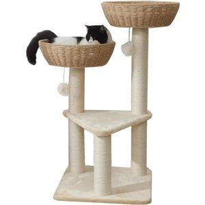 Rattan Cat Tree Tower with Rattan Basket for Large Cats Up to 20LBS Cat Houses & Condos Cat Hammocks Beds(2 Basket) Rattan Cat Tree Tower with Rattan Basket for Large Cats Up to 20LBS Cat Houses & Condos Cat Hammocks Beds(2 Basket)