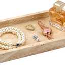 Natural Travertine Tray, 9.7x5.5 Inch Bathroom Vanity Organizer for Perfume Jewelry Candle Makeup,Decorative Stone Tray for Bathroom Toilet Tank Kitchen Sink Table, Beige