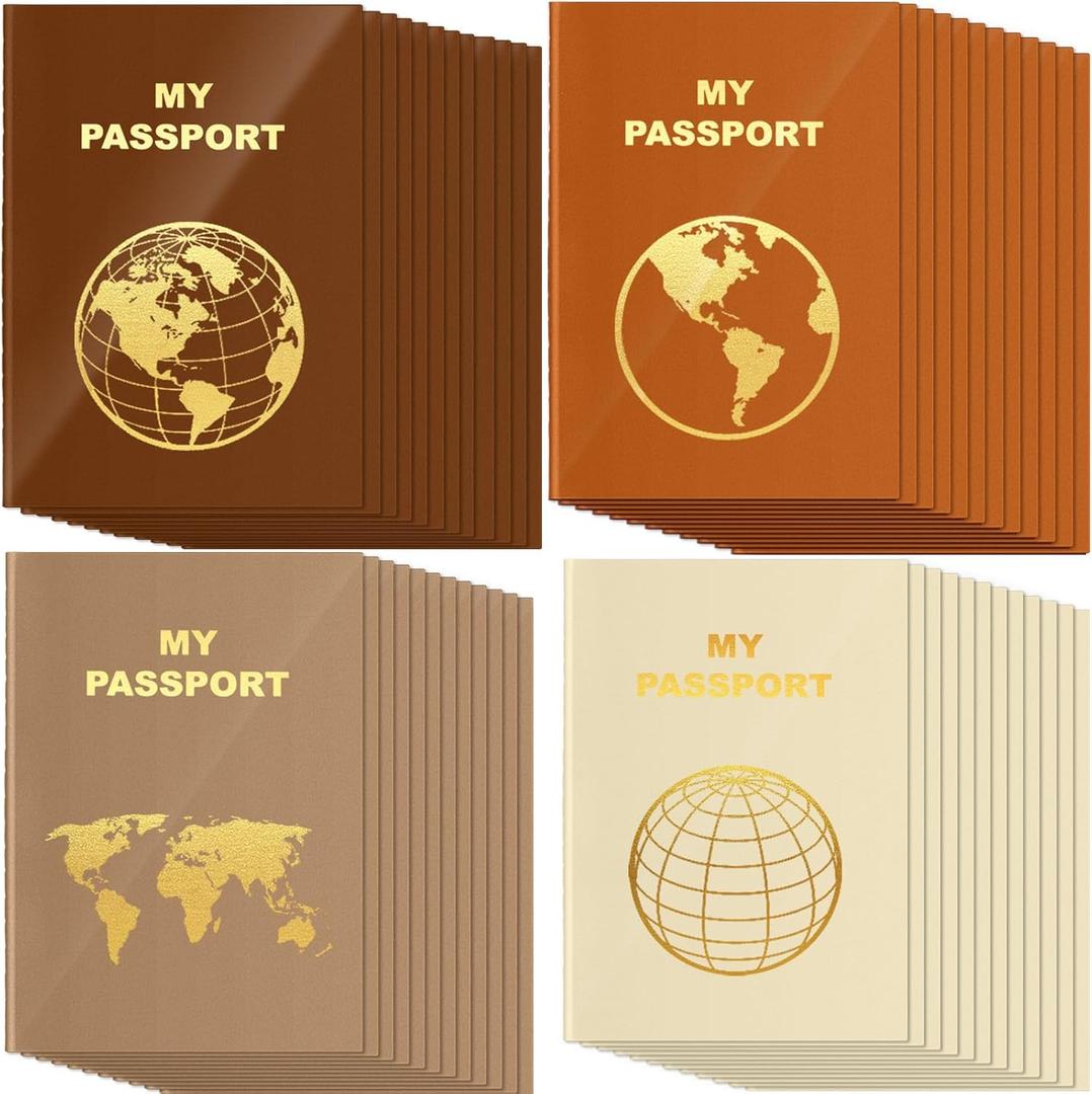 Lincia 48 Pcs Blank Passport Notebook Fake Passport Book Travel Journal Book Bulk Coloring Kids Travel Airplane Activity Classroom Decor School Projects (Warm Color)