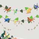 Cheerland Dinosaur Party Decorations Dino Garland Footprint Streamer Hanging Banner Palm Leaves String Wall Decor Backdrop for Kids Birthday Jurassic Theme Party Supplies