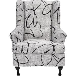 CRFATOP 2 Piece Stretch Wingback Chair Cover Printed Wing Chair Slipcovers Spandex Fabric Wingback Armchair Covers with Elastic Bottom for Living Room Bedroom Wingback Chair,C30