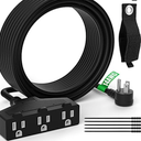 Outdoor Extension Cord 30 Ft with 3 Outlets, 14/3 SJTW 3 Prong Grounded Power Cord, 14 Gauge 14AWG Heavy Duty Power Cable, ETL Listed, 15 Amp 125 V 1875 W-Multiple Outlets for Indoor/Outdoor-Black