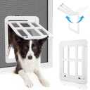 Dog Door for Sliding Door, Lockable Dog Screen Door with Magnetic Closure Easy Install Pet Door for Dogs Cats, Inner Flap 11.2 x 14.4 inches, White L