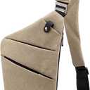 Sling Crossbody Bags Anti-thief Slim Personal Flex Bag Safe Purse Bags for Women Men Waterproof (Khaki, Right)