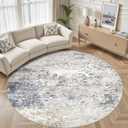 DMOYEST 10ft Round Area Rug Living Room Rugs - 10x10 Washable Circle Rug Large Soft Indoor Neutral Modern Abstract Low Pile Carpet for Bedroom Dining Room Farmhouse Home Office - Beige Blue