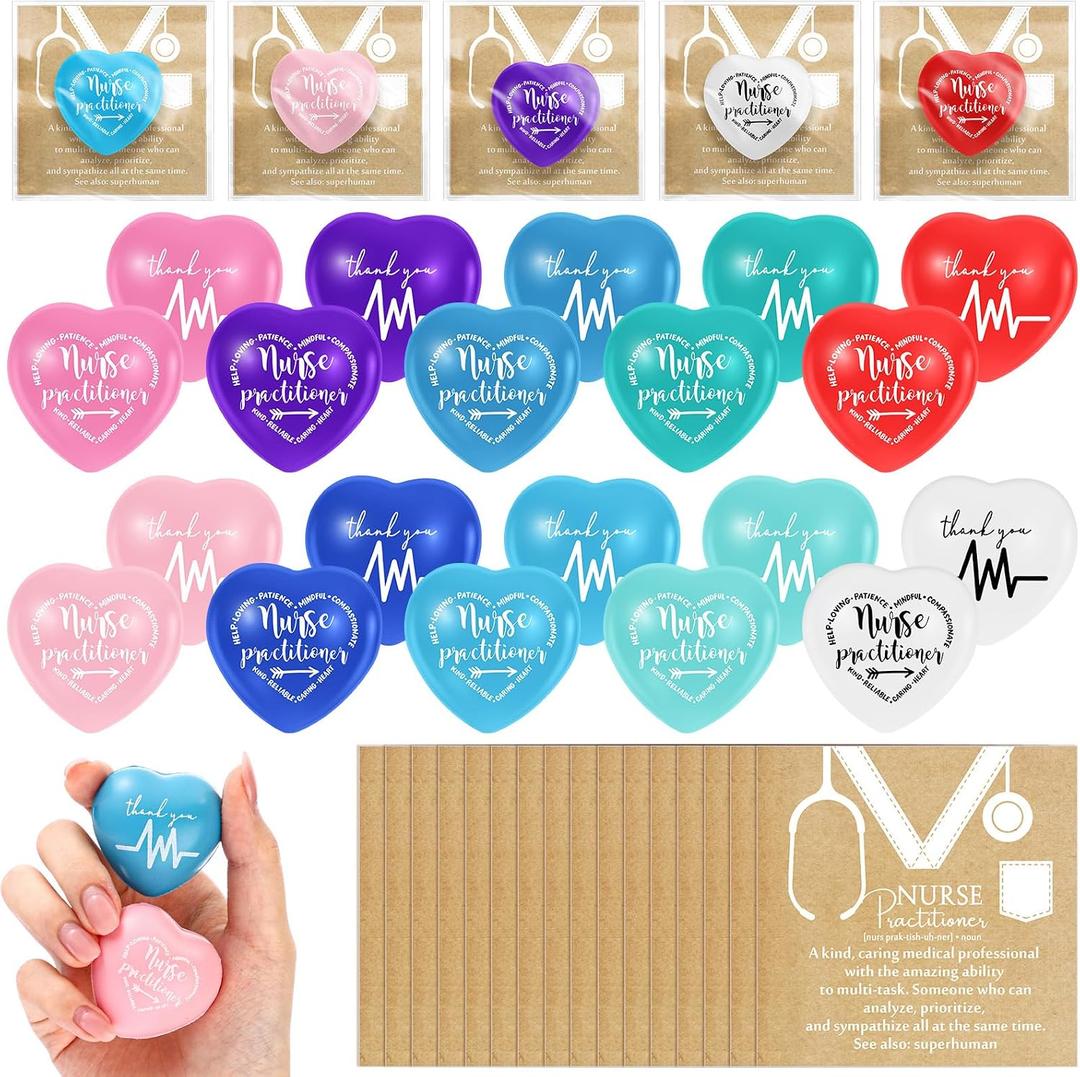 Arrowbash 20 Set CNA Week Gifts Bulk Nurses Gifts Heart Stress Balls with Nurses Appreciation Card for Nurse Practitioner Employee Coworker Medical Staff Team Graduation