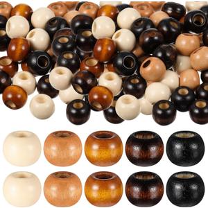 WILLBOND 130 Pieces Macrame Wooden Beads Loose Beads with Hole for Macrame Making Kits Supplies Jewelry Bracelet Making Hair DIY Craft Handmade Decor(Black; Brown; Beige,Stylish)