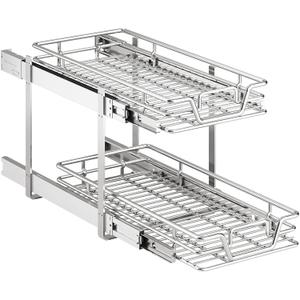 2-Tier Kitchen Cabinet,Pull Out Cabinet Organizer,Shelf and Drawer Organizer Slide Out Pantry Storaqe Basket in Multiple Sizes (12" W x21 D)