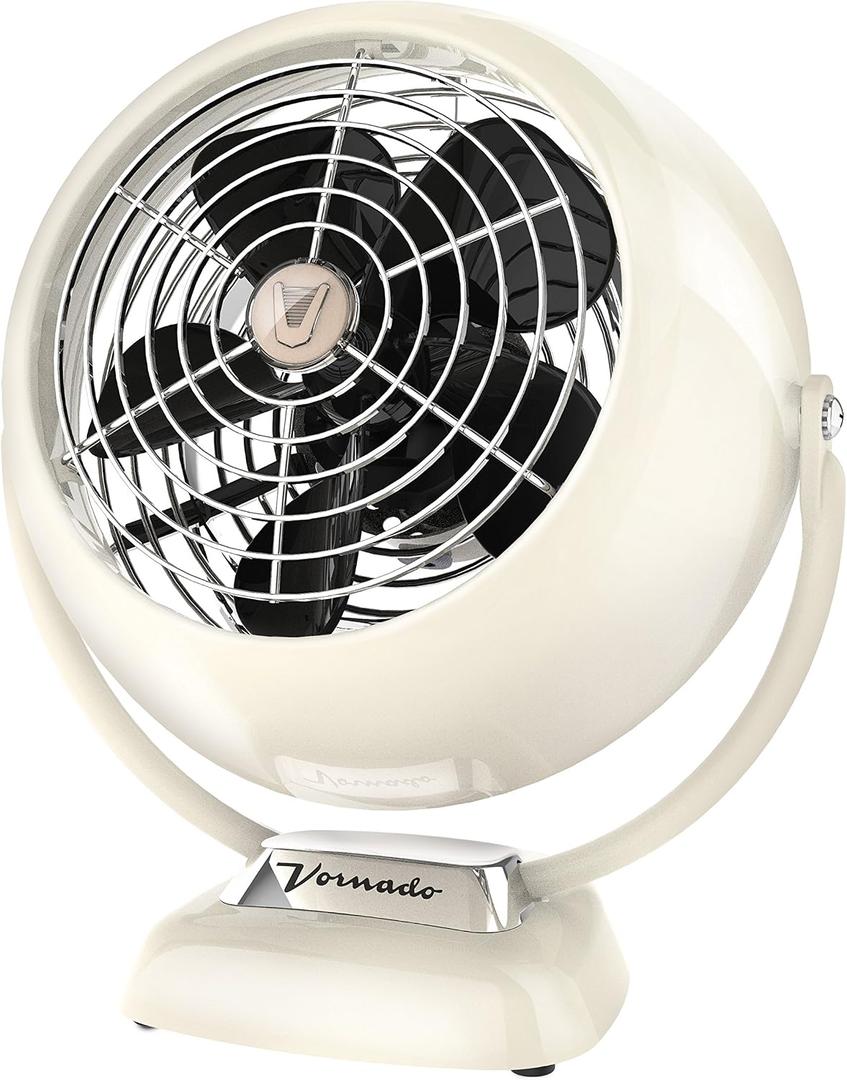 Vornado VFAN Jr. Vintage Metal Desk Fan, 2-Speed, Retro Air Circulator with Adjustable Tilt, Fan for Bedroom, Office and Dorm Room Cooling, Vintage White, 6.1 X 10.1 X 11.4 Inches