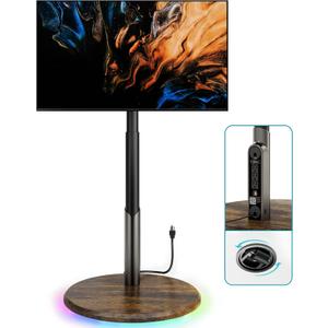 Mobile TV Stand with Power Outlet, Rolling TV Cart for 27-70 Inch OLED LED Monitors, 6 Levels of Height Adjustment, Ambient RGB Lighting on The Bottom Wheels Holds up to 88lbs