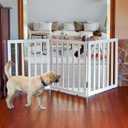 ZJSF Freestanding Indoor Dog Gate for House Foldable Wood White Puppy Gate for Doorways Pet Gate for Stairs Extra Wide Pet Fence 24" Height 3 Panels