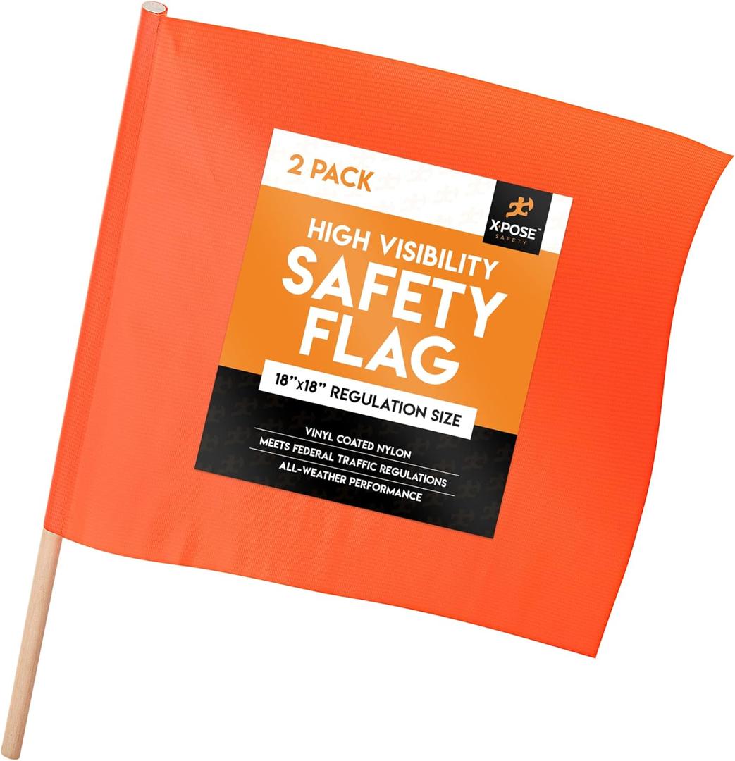 Orange Safety Flags,18"x18" Orange Flag,Square Safety Flag,Oversize Signs and Flags,Wide Load Flags,Caution Flags for Roof,Oversized Load Flag,Red Flag for Truck Loads, Towing (Pack of 2)