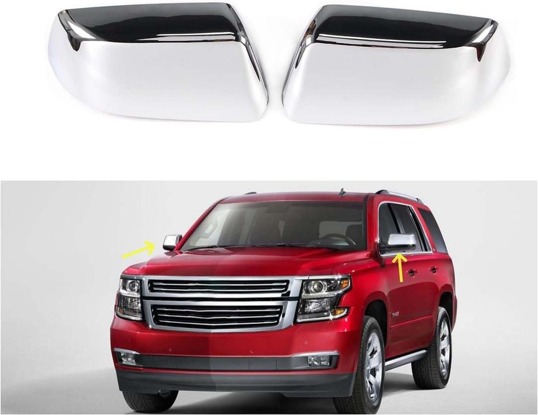 Chrome Mirror Top Half Cover Caps Compatible with 2015-2019 Chevy Tahoe Suburban GMC Yukon/Yukon XL (2 pcs Mirror Cover Replacement)