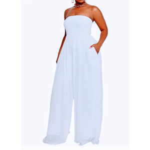Ophestin Women's Strapless Tube Wide Leg Jumpsuits Smocked Women Jumpsuits Dressy Casual Flowy One Piece Jumpsuits Rompers
2XL
