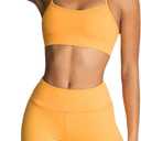 IMEKIS Women's Workout Sets 2 Piece Yoga Outfit High Waisted Biker Shorts Leggings Sports Bra Gym Fitness Clothes Tracksuit (# Yellow)